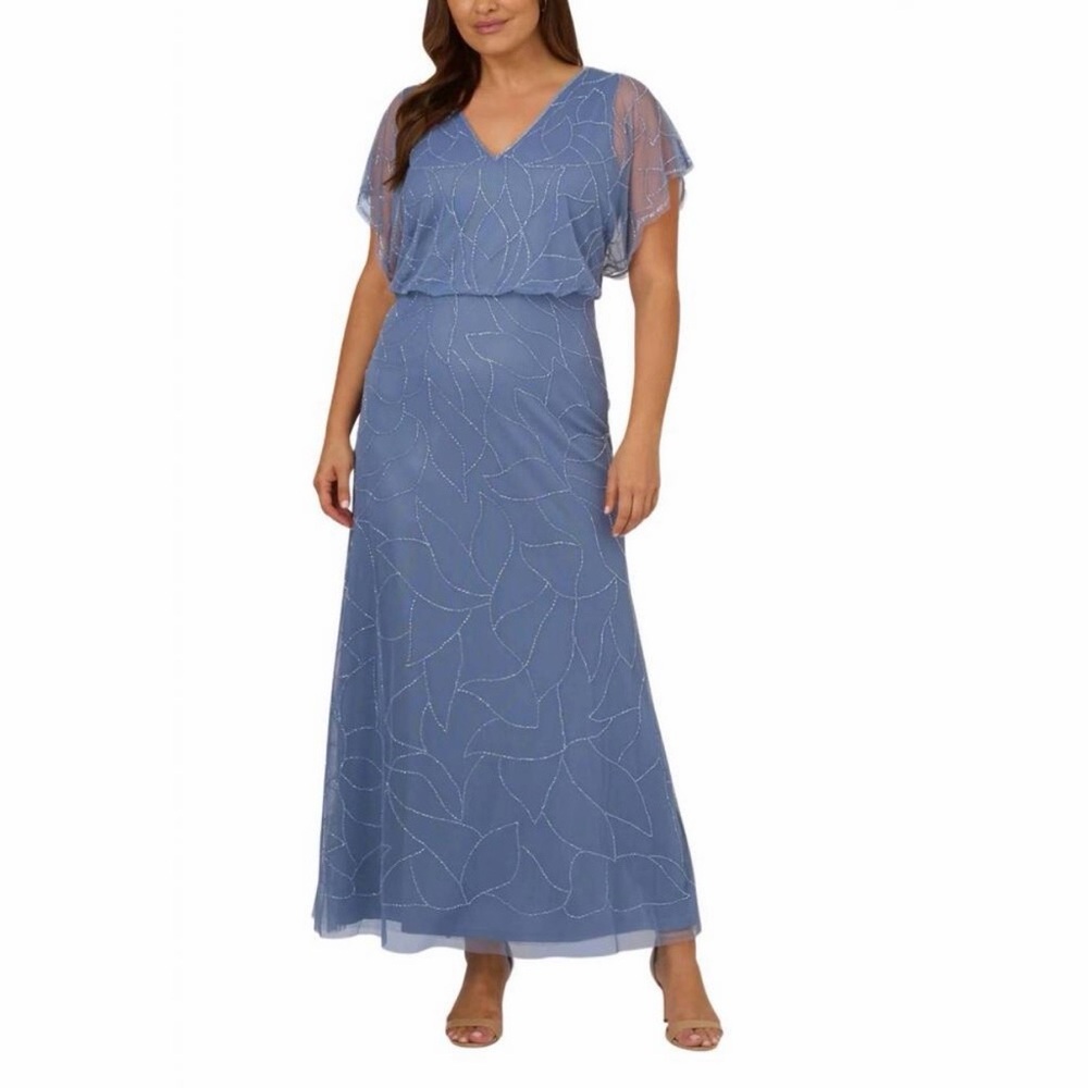Adrianna Papell French Blue Beaded Long Dress 8